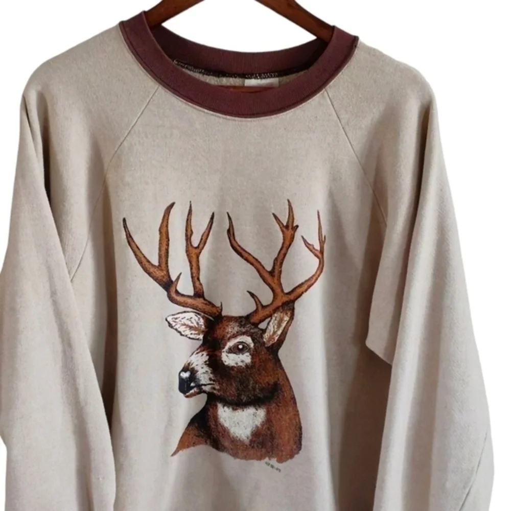 Ace Vintage 1991 Deer Pullover Sweatshirt Sz L‎ Reindeer Buck Elk Hunting Nature - Picture 4 of 10